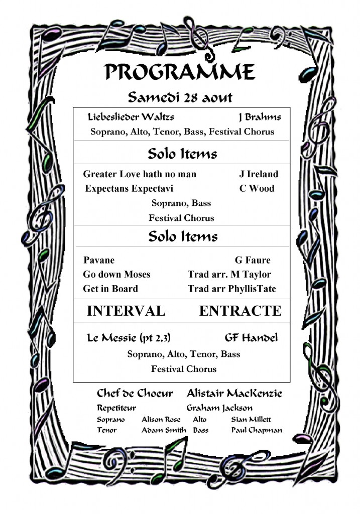 Programme for Saturday Concert